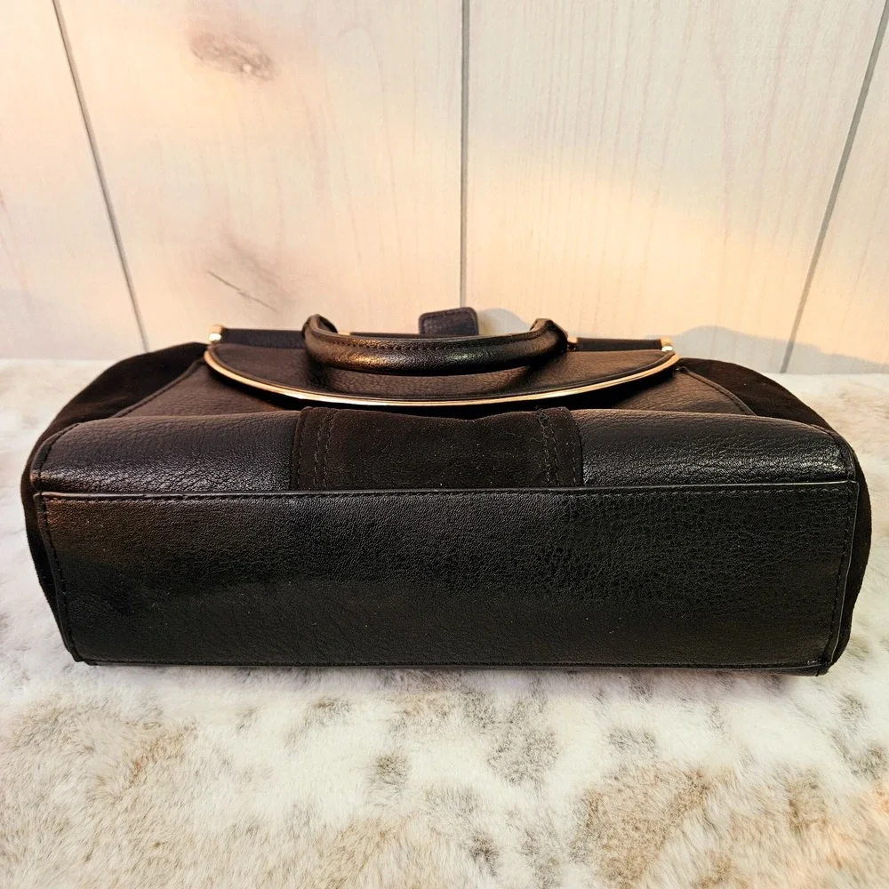 Lauren Conrad Black Faux Pebble‎ Leather & Suede Handbag Satchel Purse Rose Gold